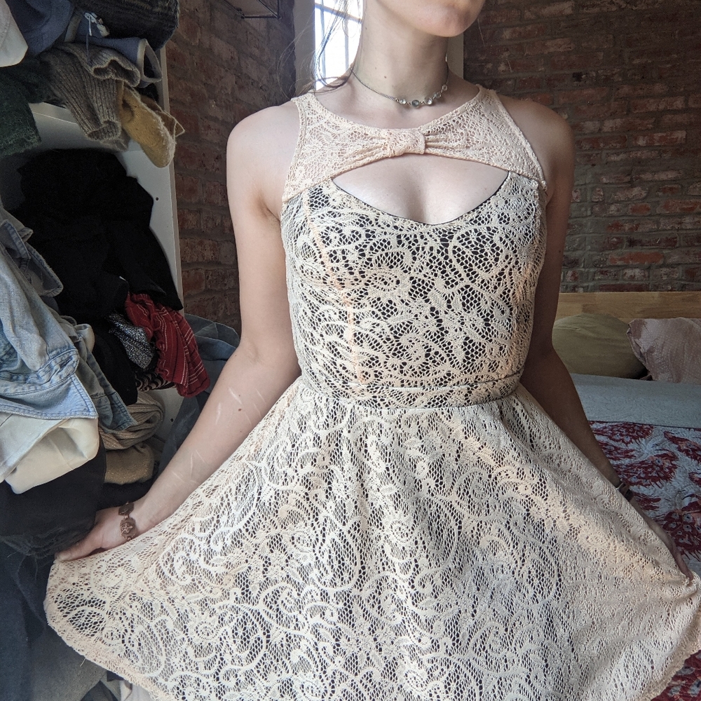 Lace Peekaboo Cutout Keyhole Fit & Flare Dress